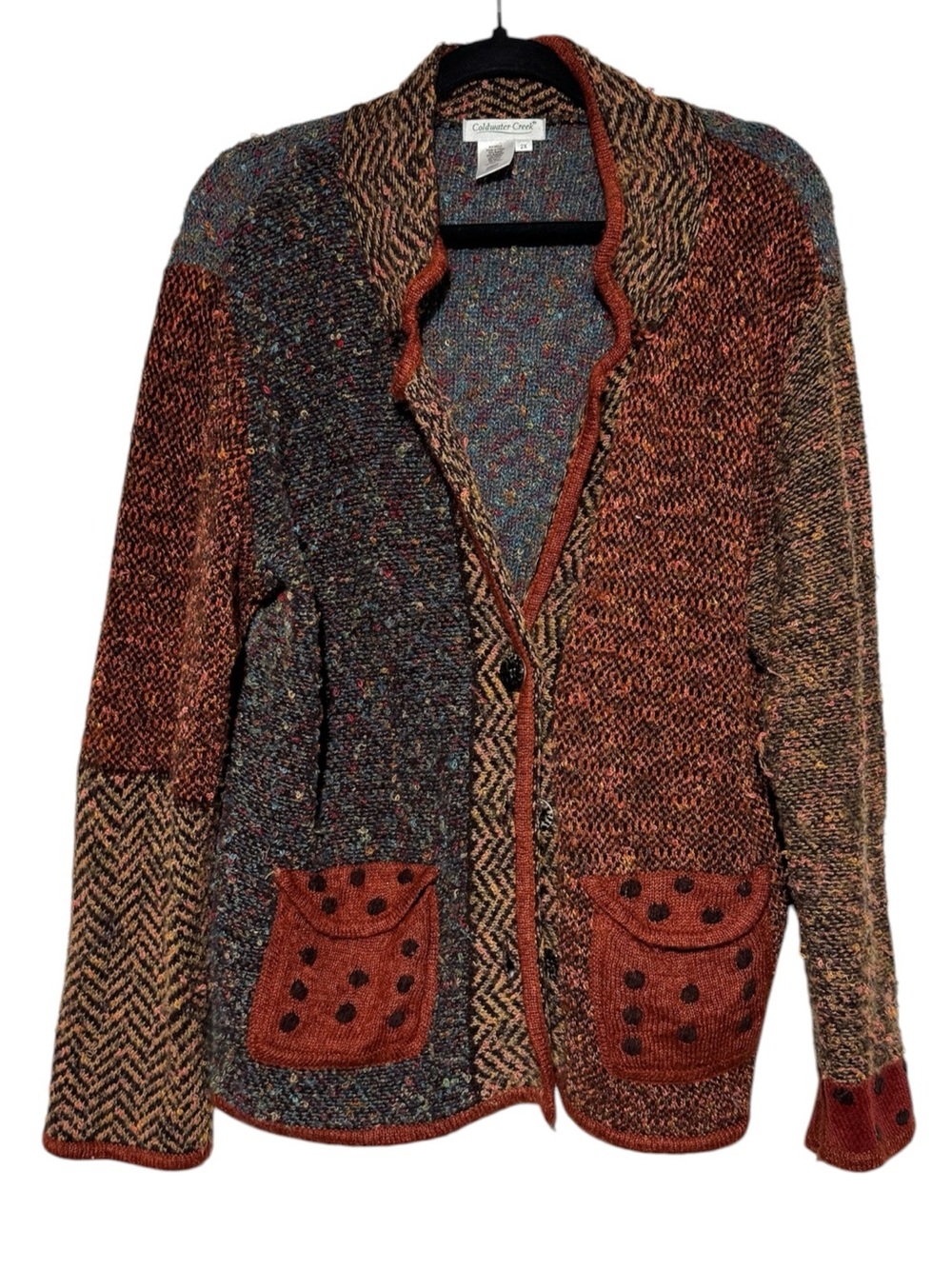 Coldwater Creek Patchwork Cardigan Size 2X Knit Grandpa Goblincore Chunky